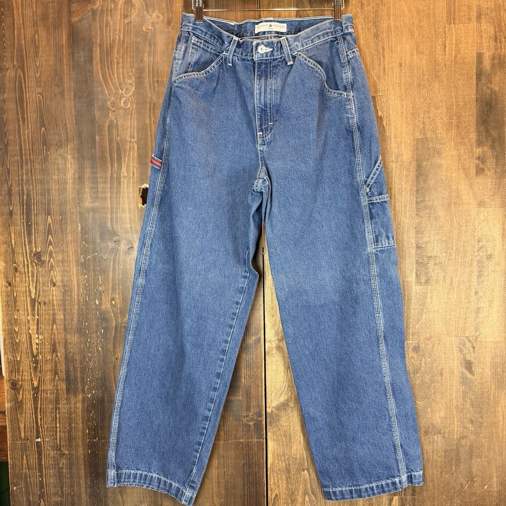 Vintage Tommy Hilfiger Carpenter Jeans Womens 30 Baggy Contrast Stitch Blue